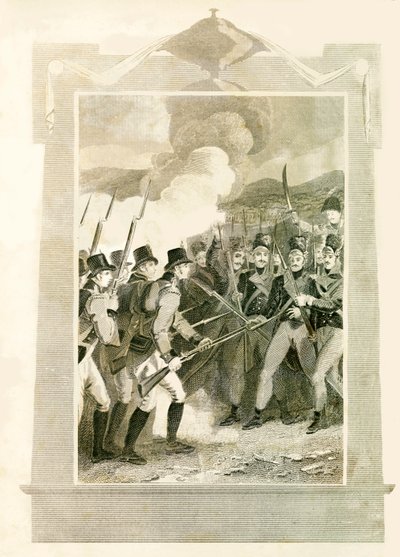 De Britten vallen Franse linies aan met bajonetten in de Slag bij Maida, 1806 door Unbekannt