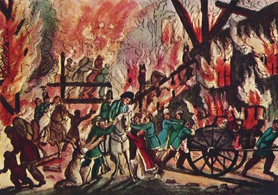 De brand van Moskou: een groot militair en ruiterspektakel, 1942 door Unbekannt