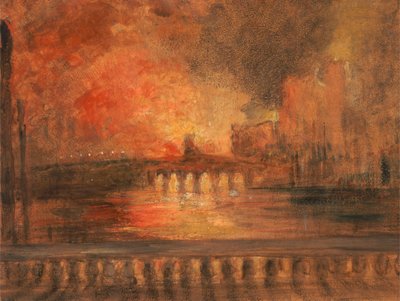 De Brand van de Huizen van het Parlement, Brand in het Lagerhuis, ca. 1834 door Unbekannt