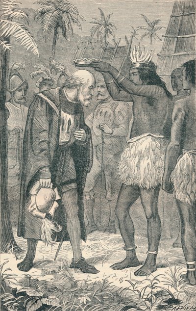 De Cacique plaatst een kroon op het hoofd van Columbus, 1904 door Unbekannt