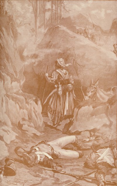 De Cantinière van het 26e regiment beklimt de rotsen bij Busaco, 1810, 1896 door Unbekannt