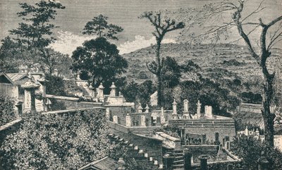 De Begraafplaatsheuvel in Nagasaki, Japan, voor de moderne uitbreiding van de stad, 1907 door Unbekannt