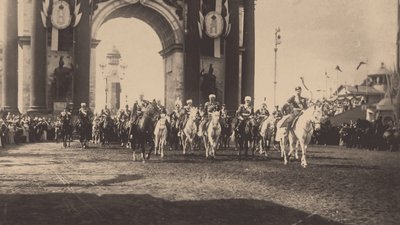 De ceremoniële intocht van Nicolaas II in Moskou op 9 mei 1896 door Unbekannt