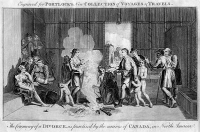 De ceremonie van een scheiding, zoals beoefend door de inboorlingen van Canada, in Noord-Amerika, ca. 1760 door Unbekannt