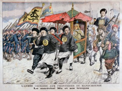 Het Chinese leger onder leiding van maarschalk Ma aan de Mantsjoerijse grens, Russisch-Japanse oorlog, 1904 door Unbekannt