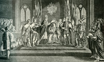 De kroning van Anne Boleyn met de kroon van St. Edward, 1902 door Unbekannt