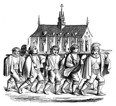 De corporatie van de goudsmeden van Parijs draagt het schrijn van St. Genevieve, 17e eeuw door Unbekannt