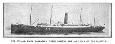 De Cunard-liner Carpathia die de overlevenden van de ramp redde, 20 april 1912 door Unbekannt
