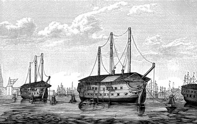 De Deense gevangenisschepen Dronning Maria en Waldemar in Kopenhagen door Unbekannt