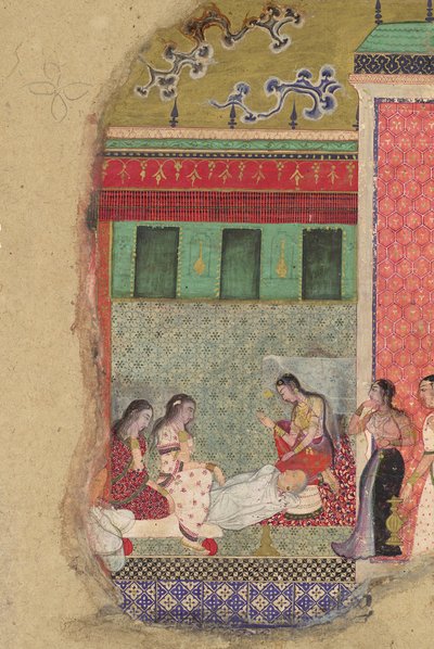 De dood van koning Dasharatha, de vader van Rama, Folio uit een Ramayana, ca. 1605 door Unbekannt
