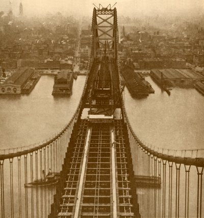 De Delaware River Suspension Bridge, ca. 1930 door Unbekannt