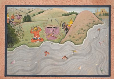De Demon Marichi Probeert Ravana te Weerhouden... uit een verspreide Ramayana serie door Unbekannt