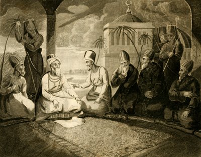 De Dey van Algiers raadpleegt zijn raad over de aankomst van de Engelse vloot, 1816 door Unbekannt