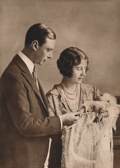 De Hertog en Hertogin van York bij de doop van Prinses Elizabeth, 1926 door Unbekannt