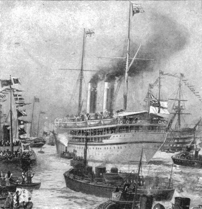 De hertog van Cornwall en Yorks koloniale tour...Vertrek van de Ophir uit Portsmouth door Unbekannt
