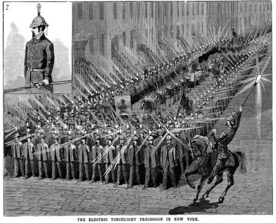 De elektrische fakkeloptocht in New York, VS, 1884 door Unbekannt