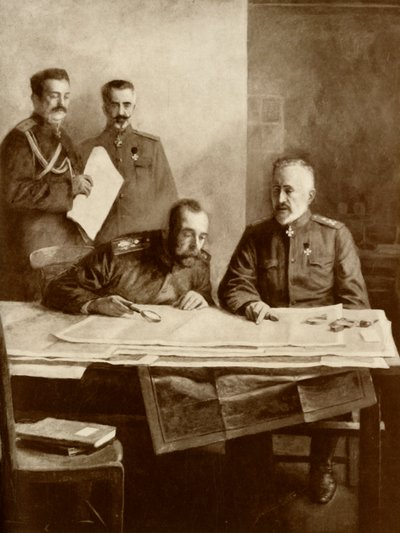 De Keizer van Rusland met de Groothertog Nicolaas aan het Front door Unbekannt