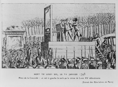De executie van Lodewijk XVI op de Place de la Révolution op 21 januari 1793, ca. 1793 door Unbekannt
