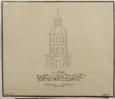 De gevel van het centrale deel van de hofstallen aan de Moika-oever in Sint-Petersburg door Unbekannt