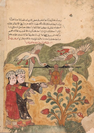 De Vlucht van de Schildpad, Folio uit een Kalila wa Dimna, 18e eeuw door Unbekannt