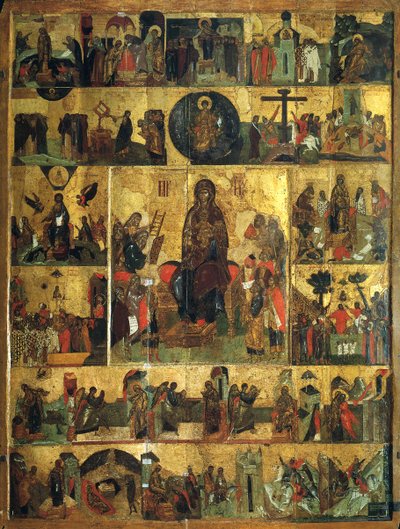 De Verheerlijking van de Maagd, Akathist Hymne aan de Allerheiligste Theotokos, 14e eeuw door Unbekannt