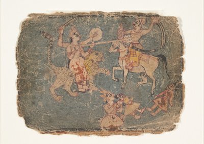 De Godin Durga doodt een vijand, Pagina uit een Verspreide Markandeya Purana door Unbekannt