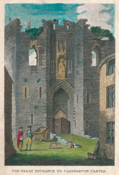 De grote ingang van Caernarvon Castle, 1808 door Unbekannt