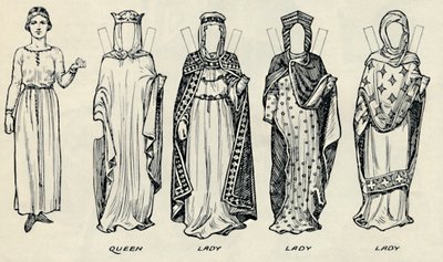 De Grote Galerij van Britse Kostuums: Diverse jurken gedragen in Normandische tijden, ca. 1934 door Unbekannt