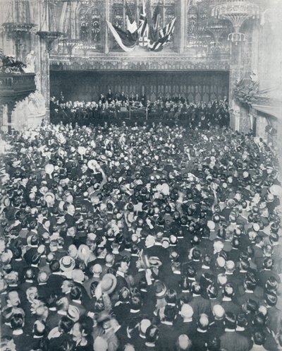De grote wervingsbijeenkomst in de London Guildhall, 1914 door Unbekannt