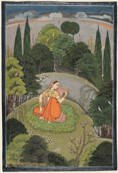 De Heldin Die Angstig Wacht op Haar Afwezige Geliefde Utka Nayika, ca. 1760-1765 door Unbekannt
