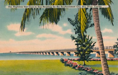 De snelweg die naar zee gaat op weg naar de zuidelijkste stad, Key West, Florida, c1940s door Unbekannt
