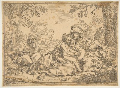 De Heilige Familie met Johannes de Doper, kopie naar Cantarini door Unbekannt