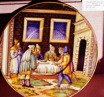 De instelling van Pesach, Italiaanse aardewerken plaat uit Urbino, ca. 1540-1545 door Unbekannt