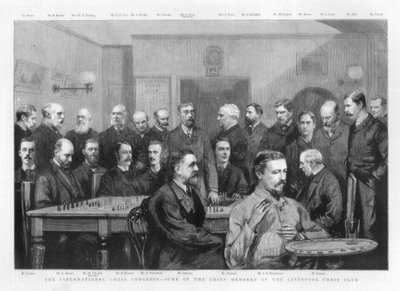 Het Internationale Schaakcongres - enkele van de belangrijkste leden van de Liverpool Schaakclub, 1890 door Unbekannt