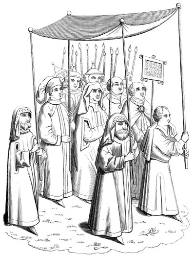 De Joodse processie die de paus ontmoet bij het Concilie van Konstanz, 15e eeuw 1849 door Unbekannt