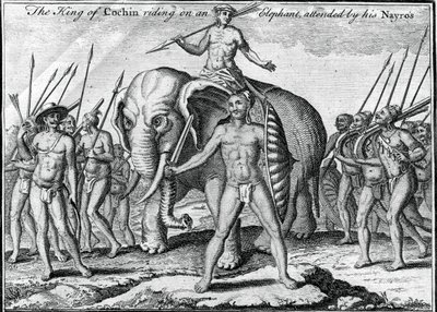 De Koning van Cochin rijdend op een olifant, vergezeld door zijn Nayros, ca. 1745 door Unbekannt
