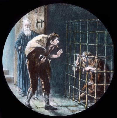 De man in de kooi, c1910 door Unbekannt