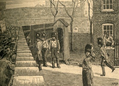 De menigte van Spenceanen die de Tower of London oproept door Unbekannt