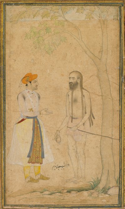 De Mughal prins Parvez en een heilige man door Unbekannt