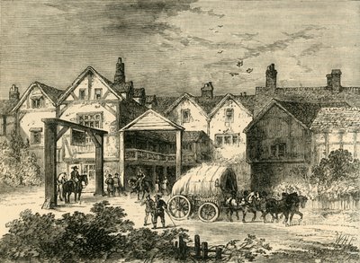 De oude Tabard Inn, in de zeventiende eeuw, ca. 1878 door Unbekannt