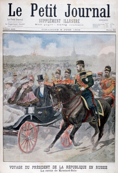 De president van de Republiek Frankrijk inspecteert troepen, Krasnoye Selo, Rusland, 1902 door Unbekannt