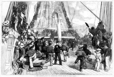Het bezoek van de koningin aan Cherbourg - Pijpen handen naar Man Yards, 1858 door Unbekannt