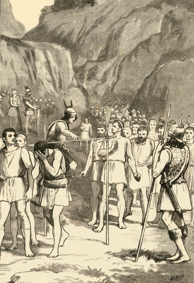 De Romeinen passeren onder het juk bij de Caudijnse Forks, 1890 door Unbekannt