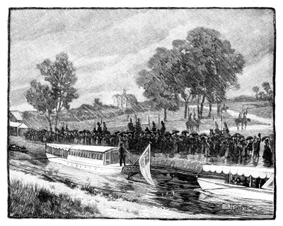Het Koninklijk Bezoek aan Worsley Hall, de Staatsbark op het Bridgwater Kanaal, 1851, 1888 door Unbekannt