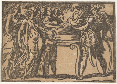 Het Offer of Mucius Scaevola, naar Parmigianino, 16e eeuw door Unbekannt