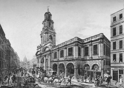 De tweede Royal Exchange, Zuidfront, in 1788 door Unbekannt
