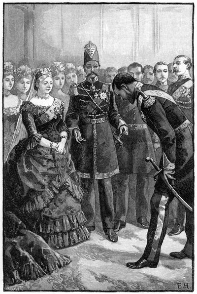 De sjah van Perzië presenteert zijn pak aan koningin Victoria in Windsor, midden-late 19e eeuw door Unbekannt