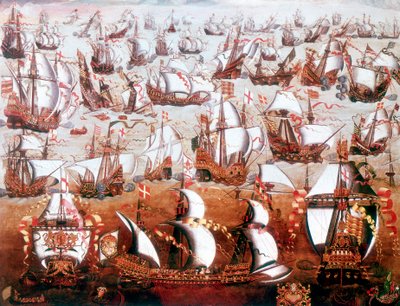 De Spaanse Armada die Engeland bedreigde in juli 1588 door Unbekannt