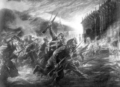 De bestorming van het Winterpaleis in Petrograd in oktober door Unbekannt