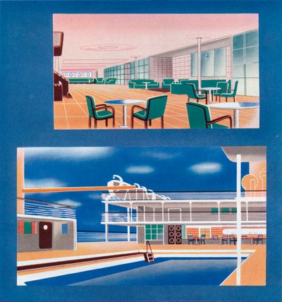 De toeristenlounge en het zwembad van de RMS Orion door Unbekannt
